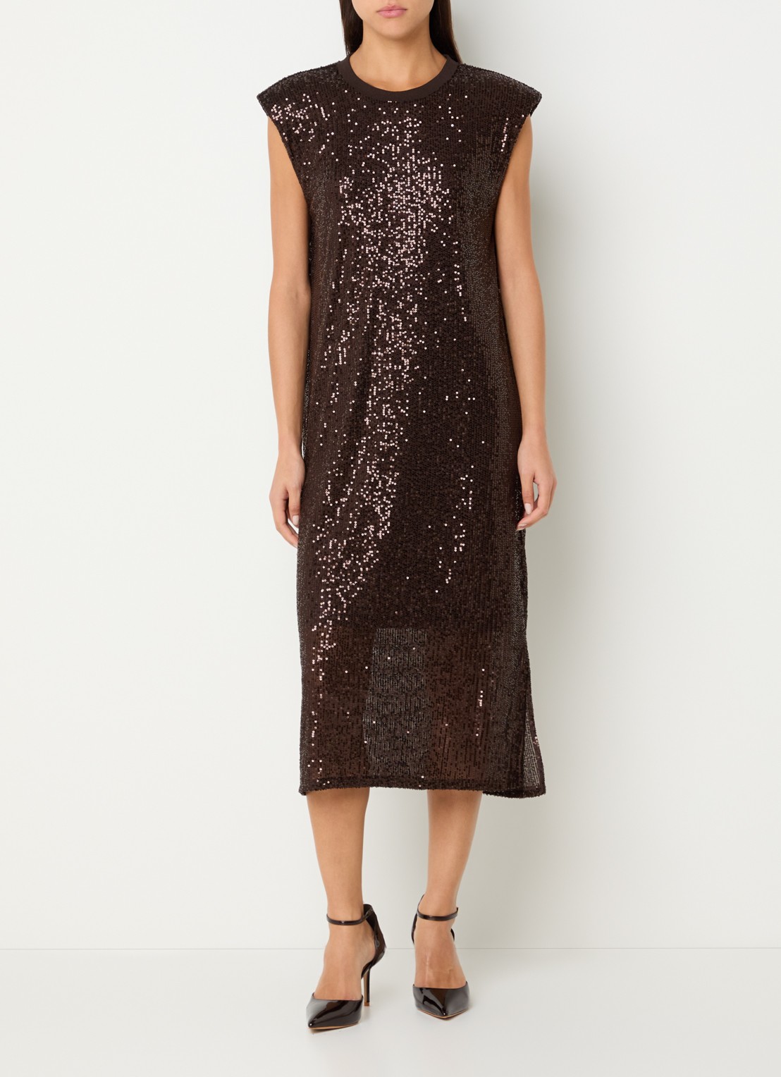 Mos Mosh MMAran midi jurk met pailletten - detail 4 bruin