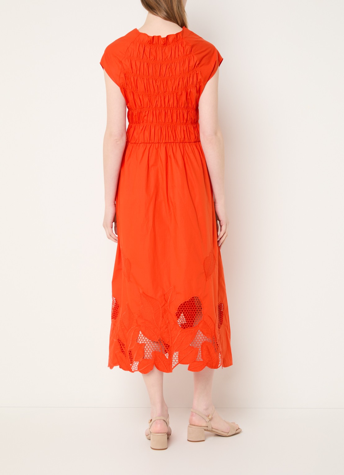 Mos Mosh MMAria midi jurk met broderie  - achterkant 4 oranje
