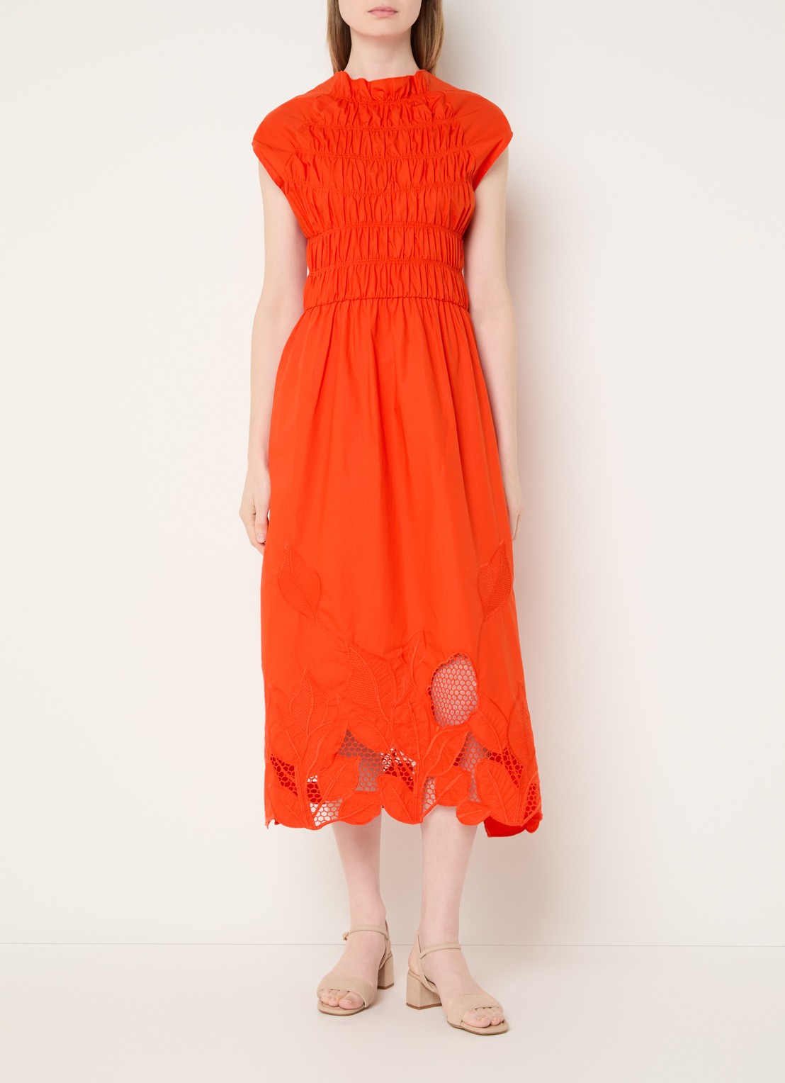 Mos Mosh MMAria midi jurk met broderie  - detail 3 oranje