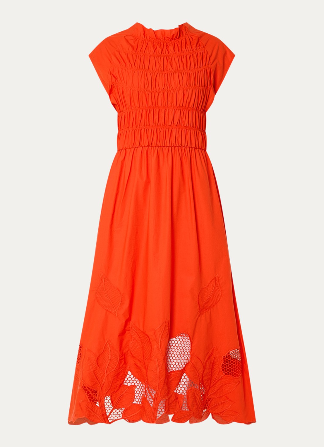 Mos Mosh MMAria midi jurk met broderie  - voorkant oranje