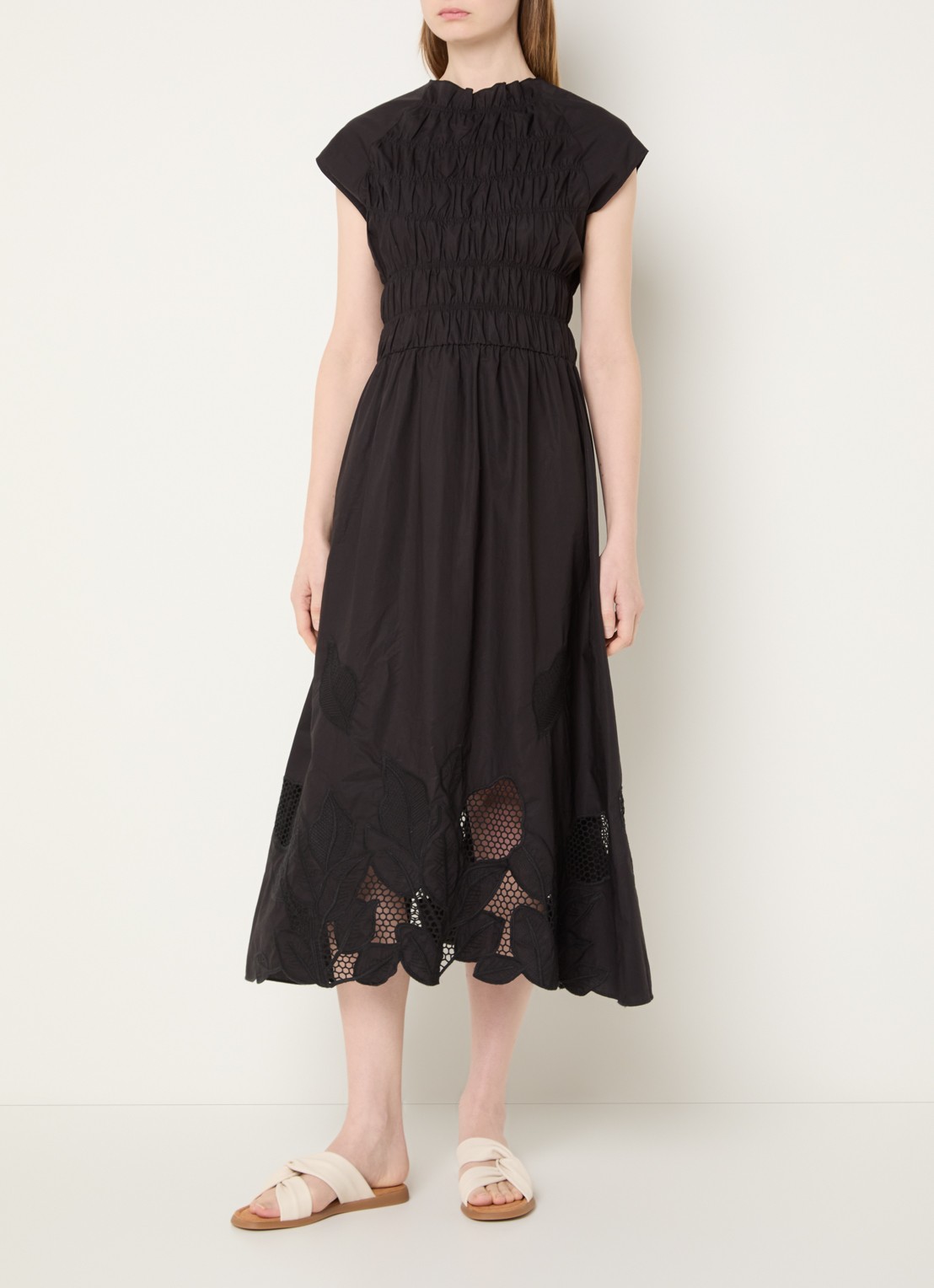 Mos Mosh MMAria midi jurk met broderie  - detail 4 zwart
