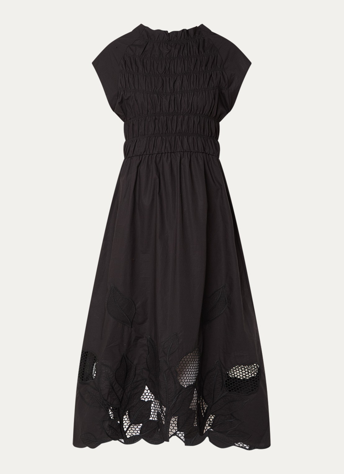 Mos Mosh MMAria midi jurk met broderie  - voorkant zwart