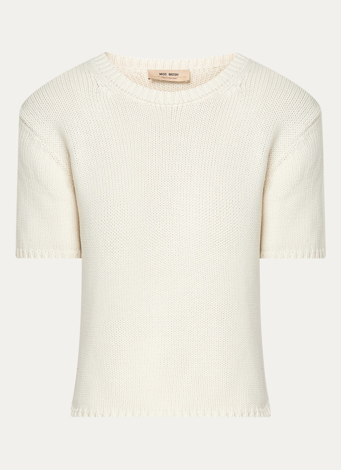 Mos Mosh MMArin grofgebreide top met ronde hals - voorkant beige