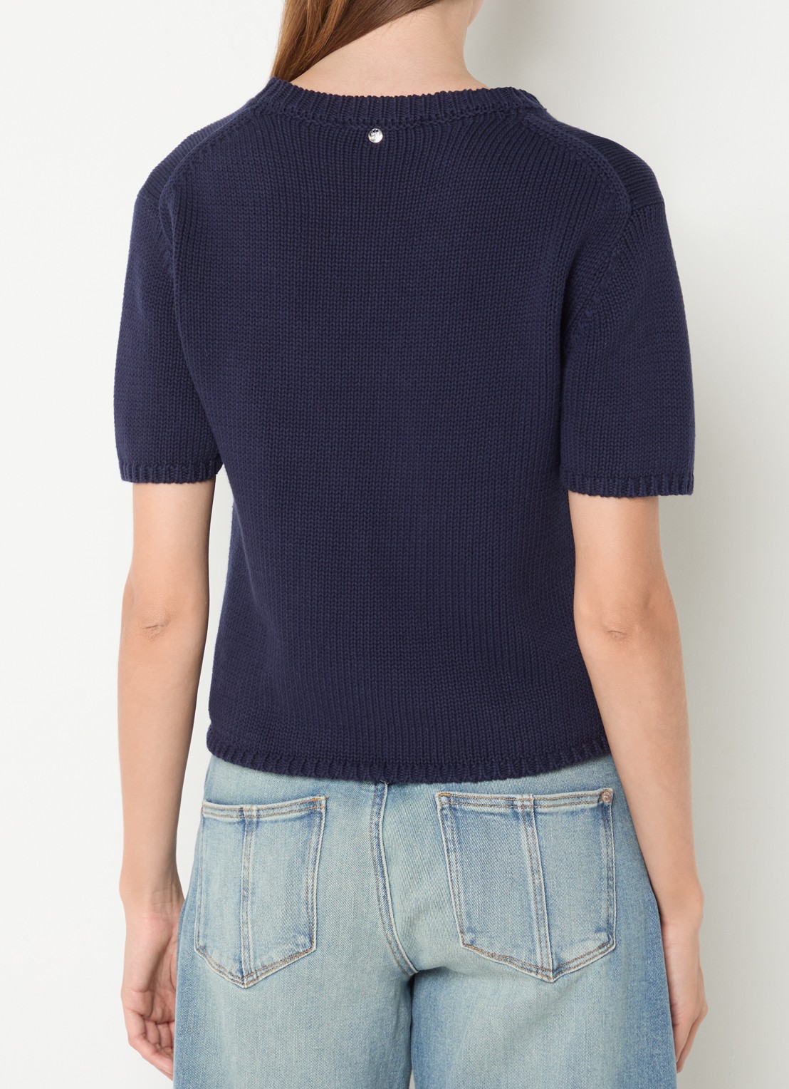 Mos Mosh MMArin grofgebreide top met ronde hals - achterkant 4 donkerblauw