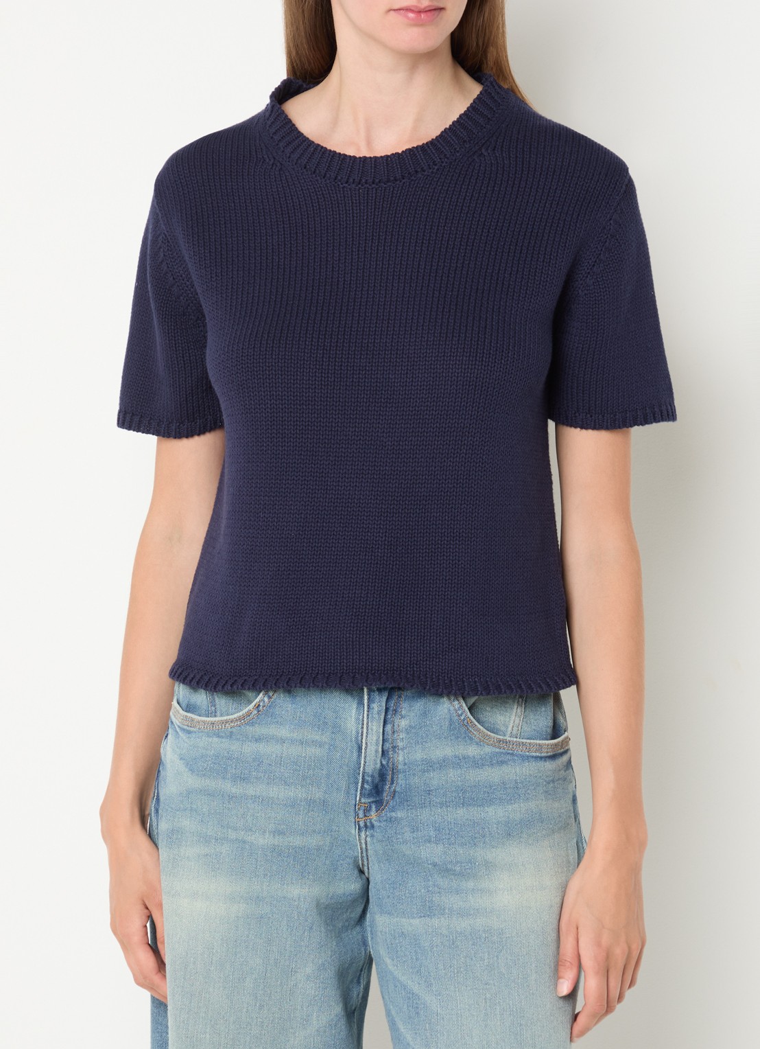 Mos Mosh MMArin grofgebreide top met ronde hals - detail 3 donkerblauw