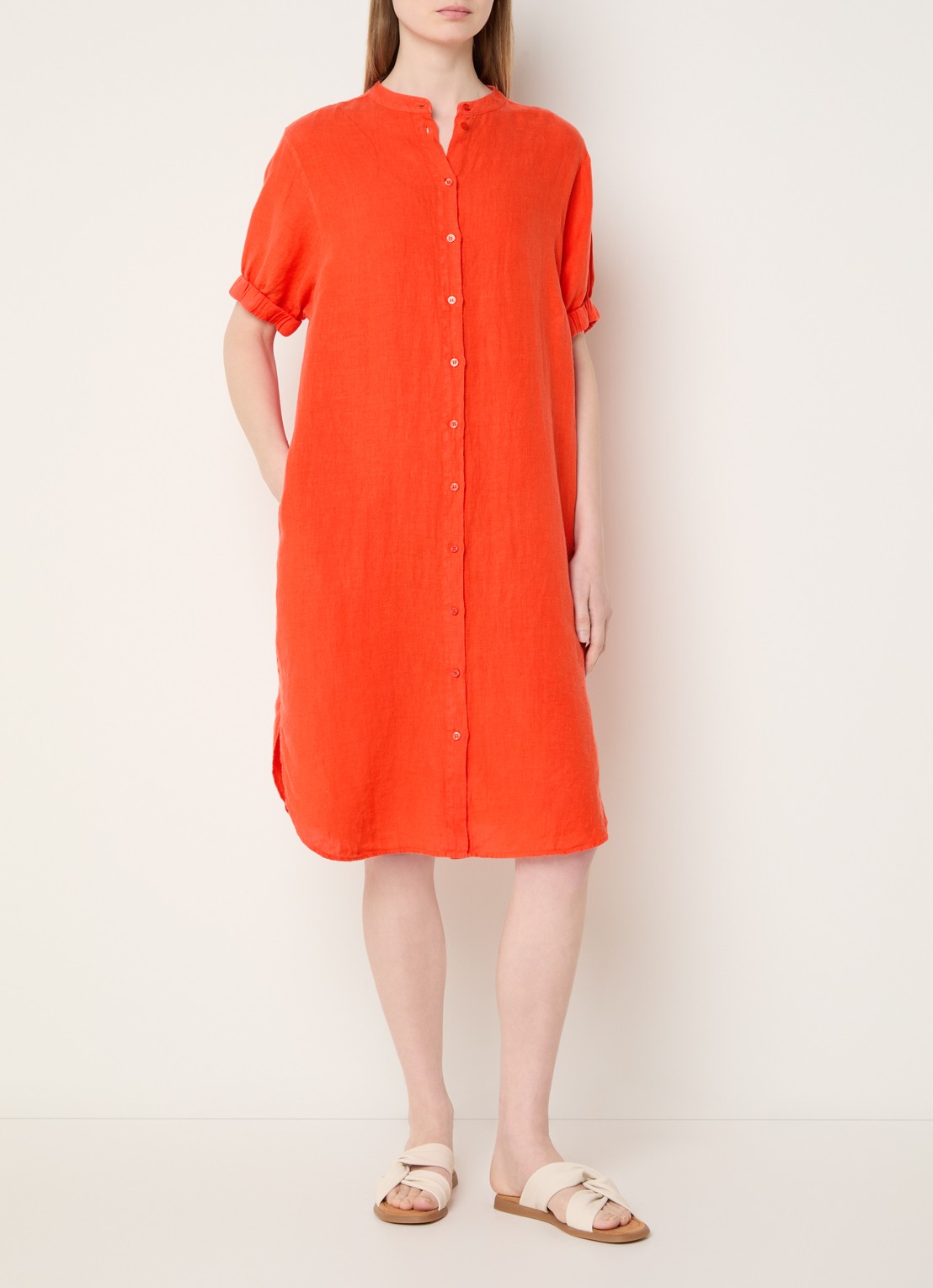 Mos Mosh MMArleth midi jurk in linnenblend - detail 4 oranje