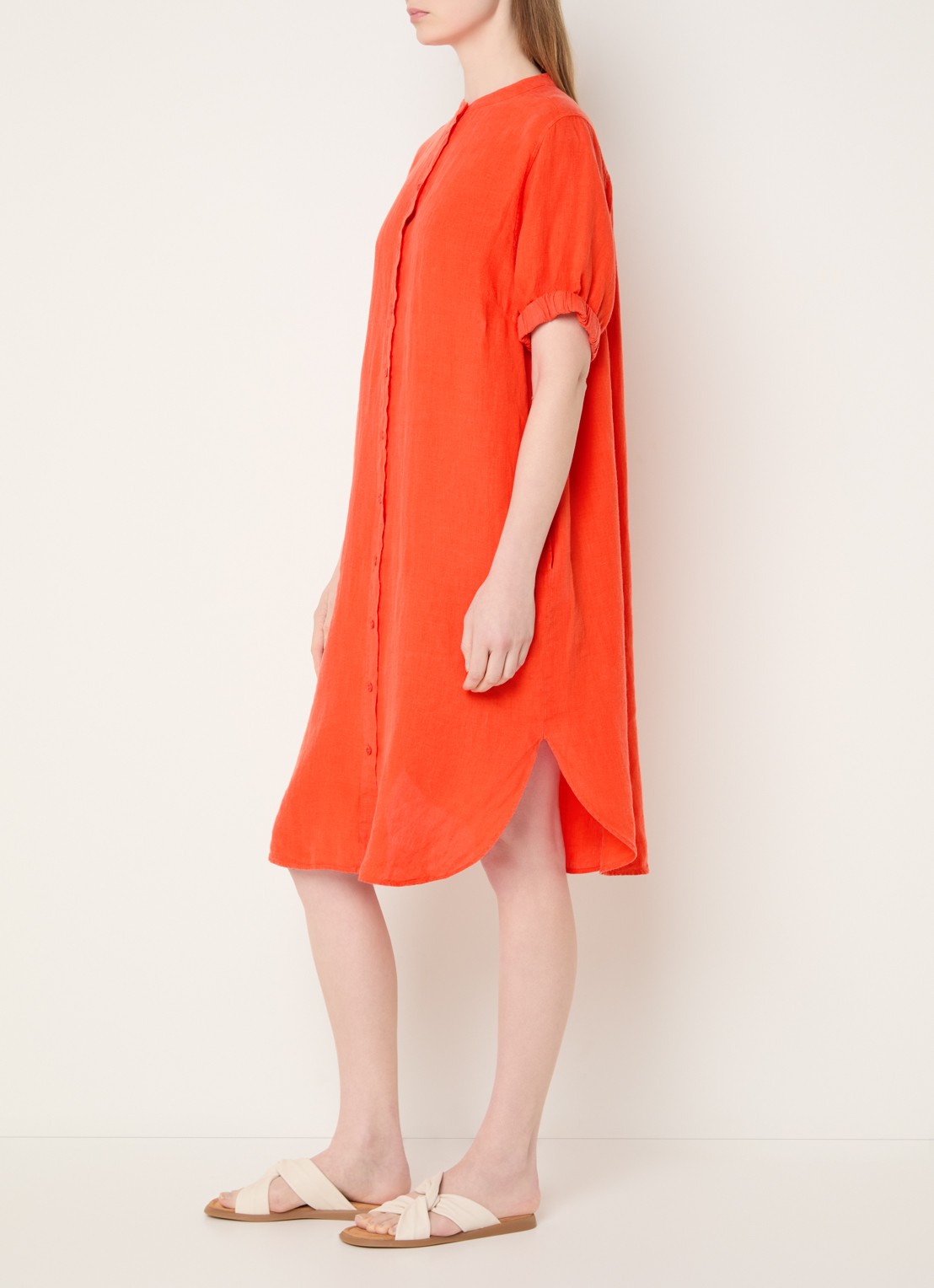 Mos Mosh MMArleth midi jurk in linnenblend - voorkant 3 oranje