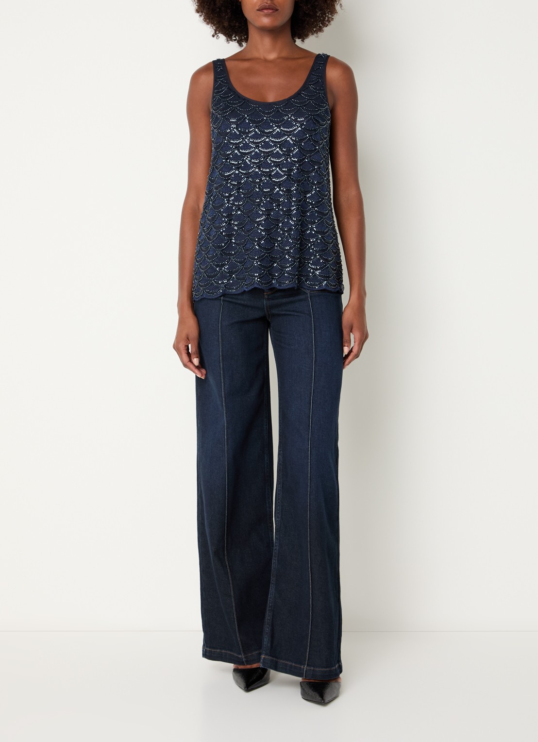 Mos Mosh MMAstra tanktop met strass - voorkant 2 donkerblauw