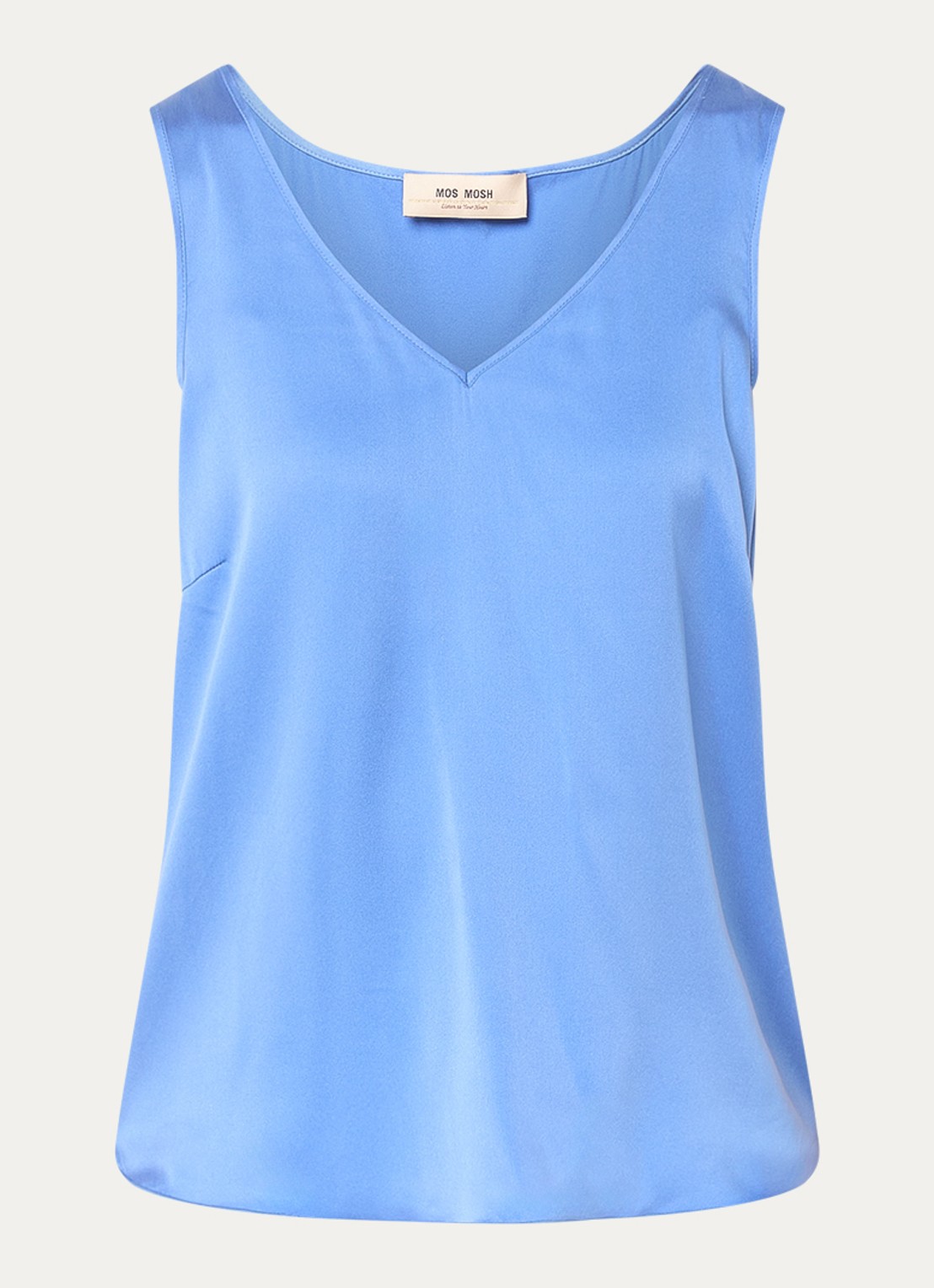 Mos Mosh MMAstrid mouwloze top van satijn - voorkant blauw