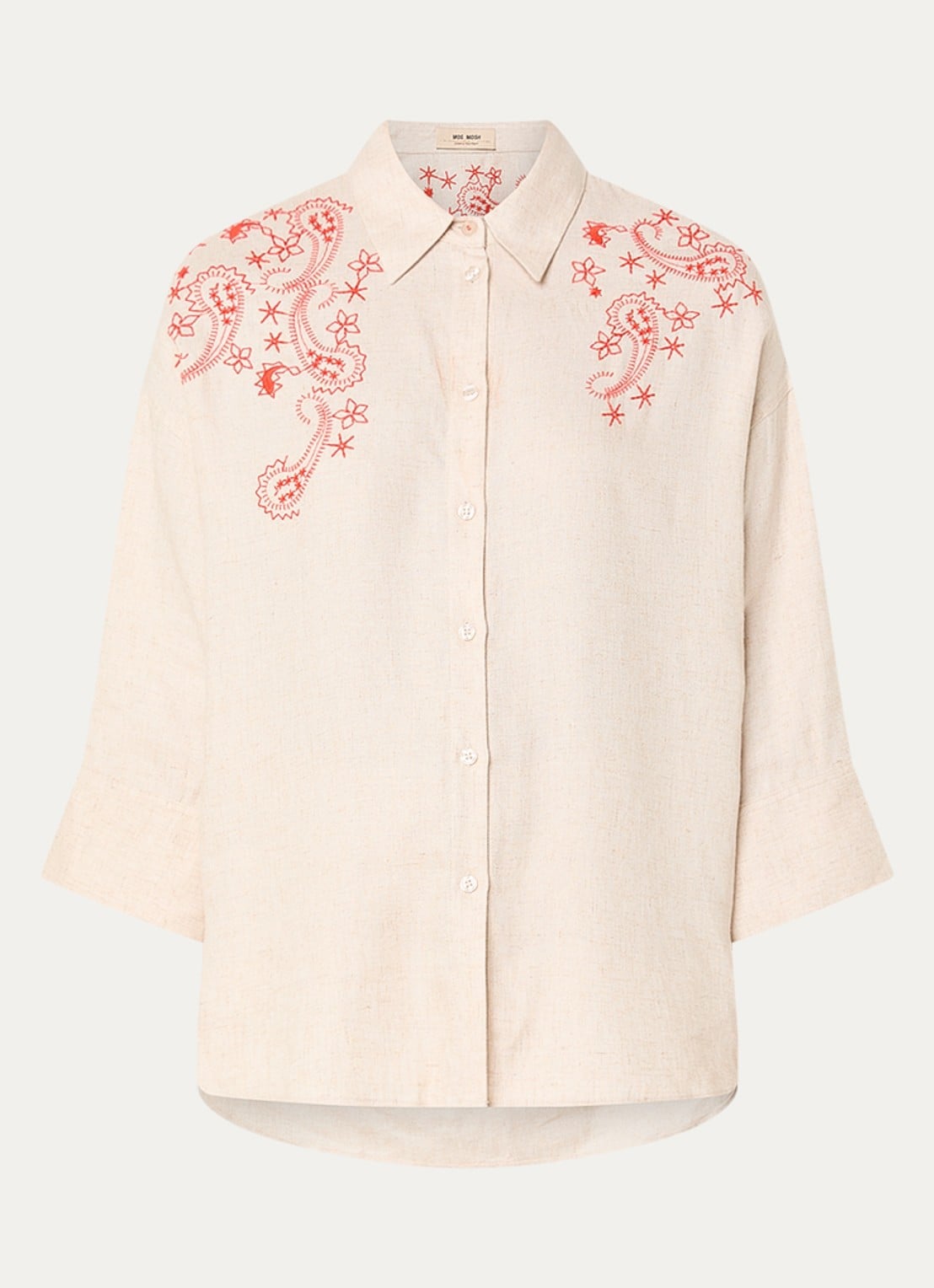 Mos Mosh MMAudri blouse in linnenblend met borduring - voorkant 2 beige