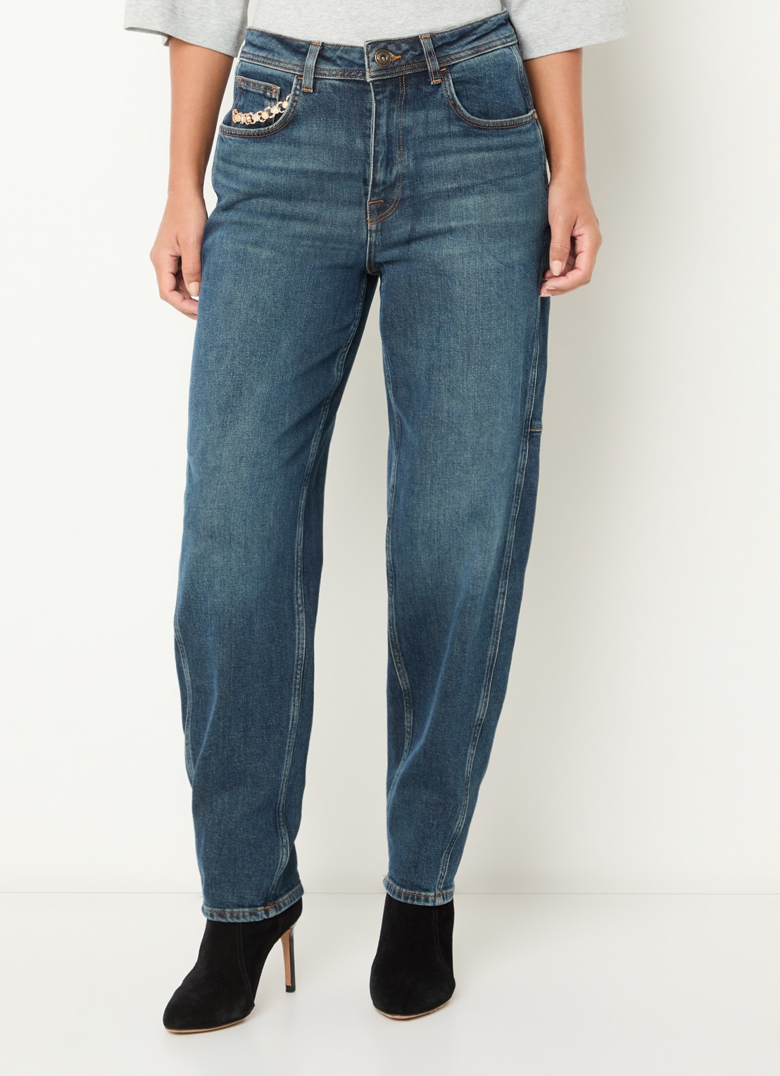 Mos Mosh MMAymen Galleon high waist tapered fit jeans met medium wassing - detail indigo