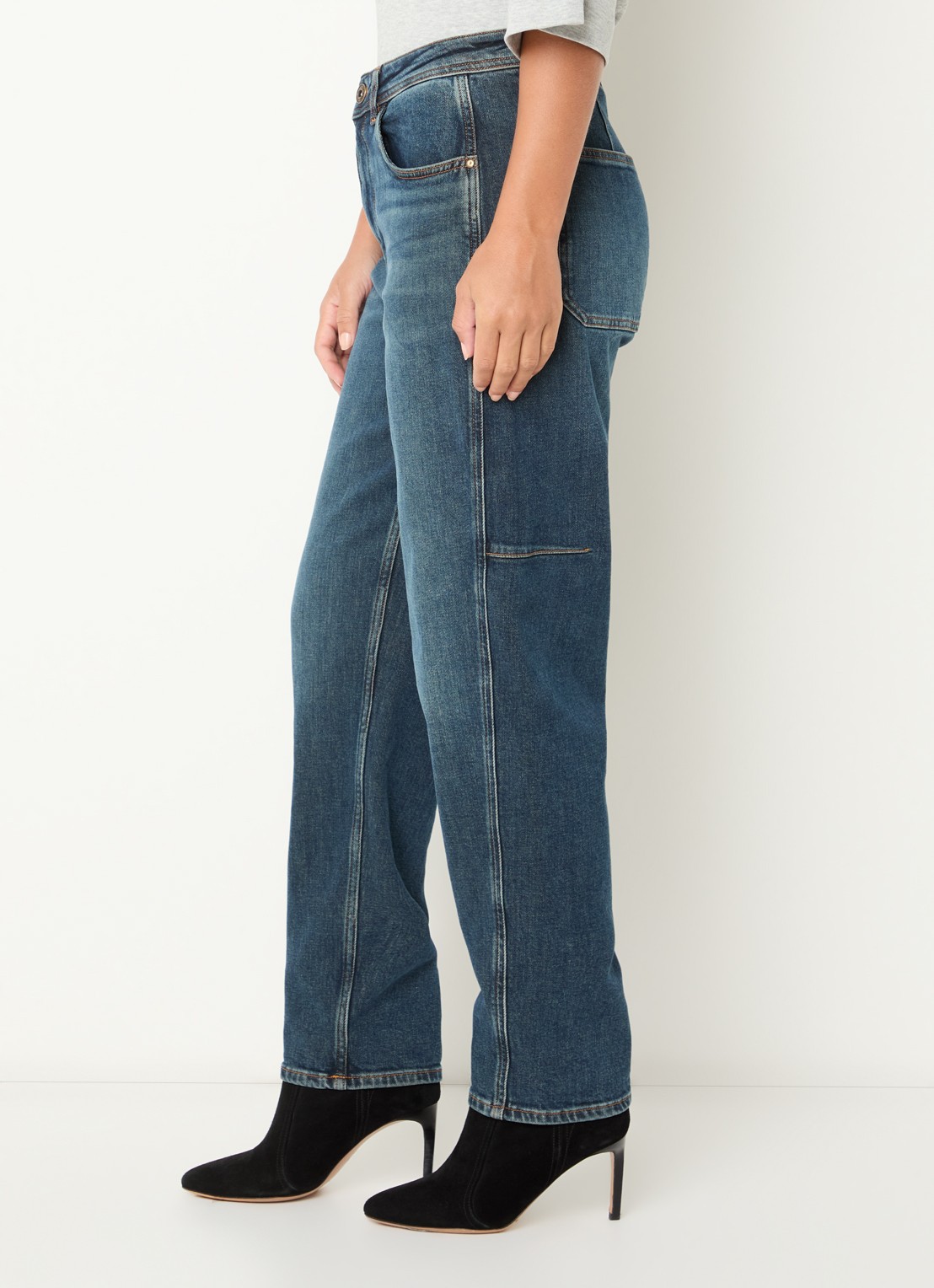 Mos Mosh MMAymen Galleon high waist tapered fit jeans met medium wassing - detail 2 indigo