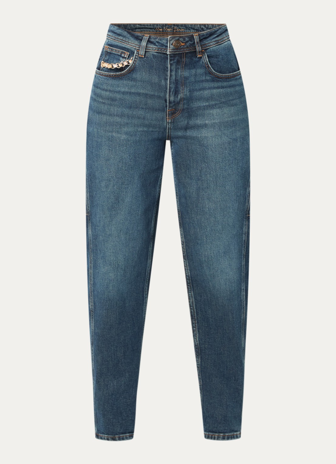 Mos Mosh MMAymen Galleon high waist tapered fit jeans met medium wassing - voorkant 4 indigo