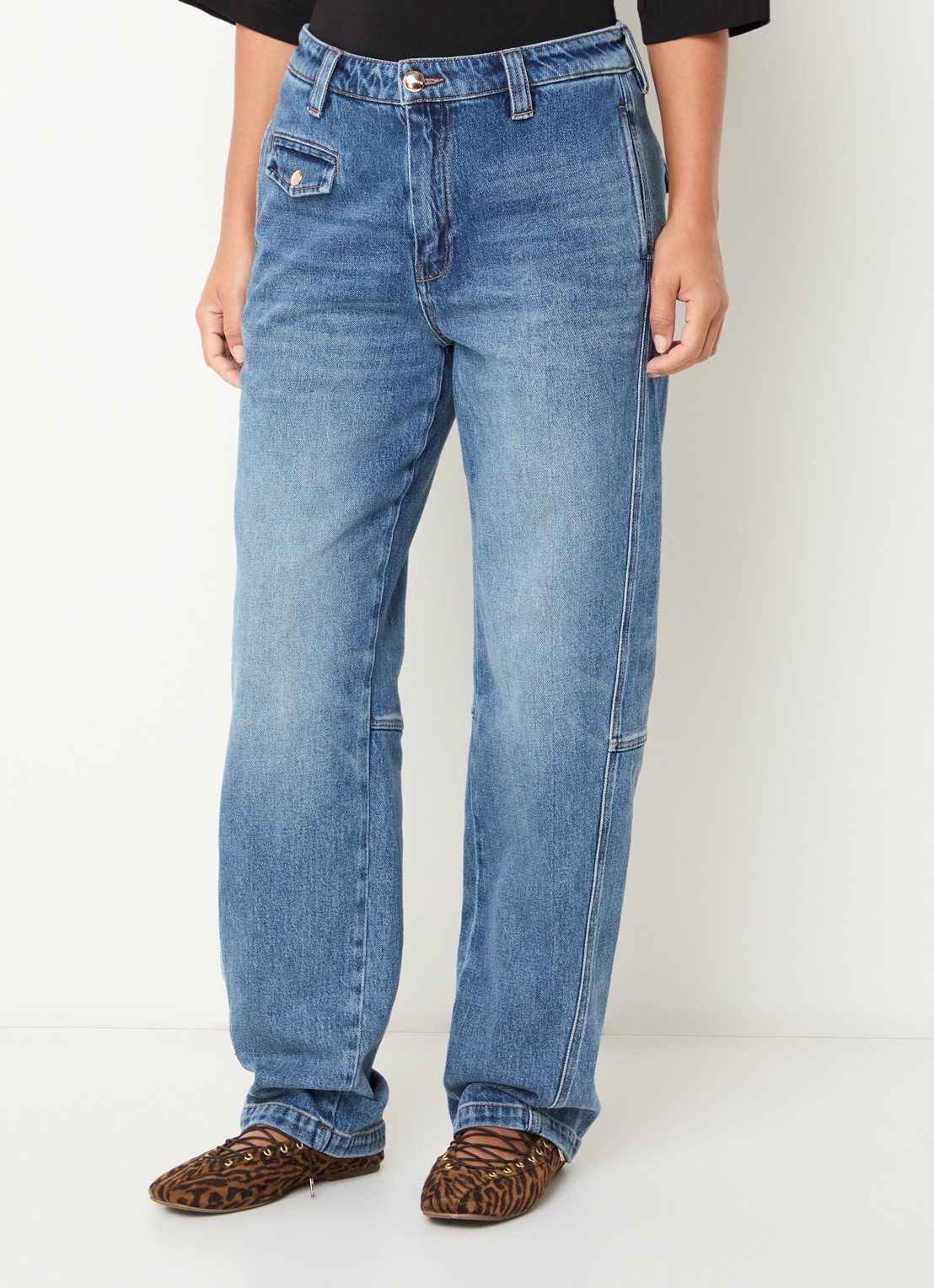 Mos Mosh MMAymen high waist loose fit jeans met medium wassing - detail 2 indigo