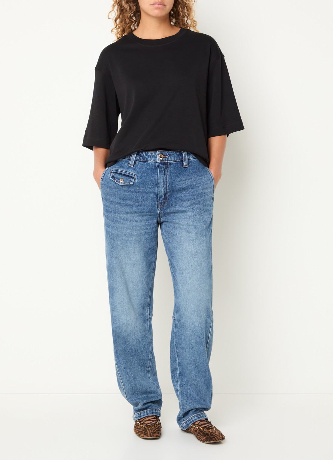 Mos Mosh MMAymen high waist loose fit jeans met medium wassing - voorkant 5 indigo