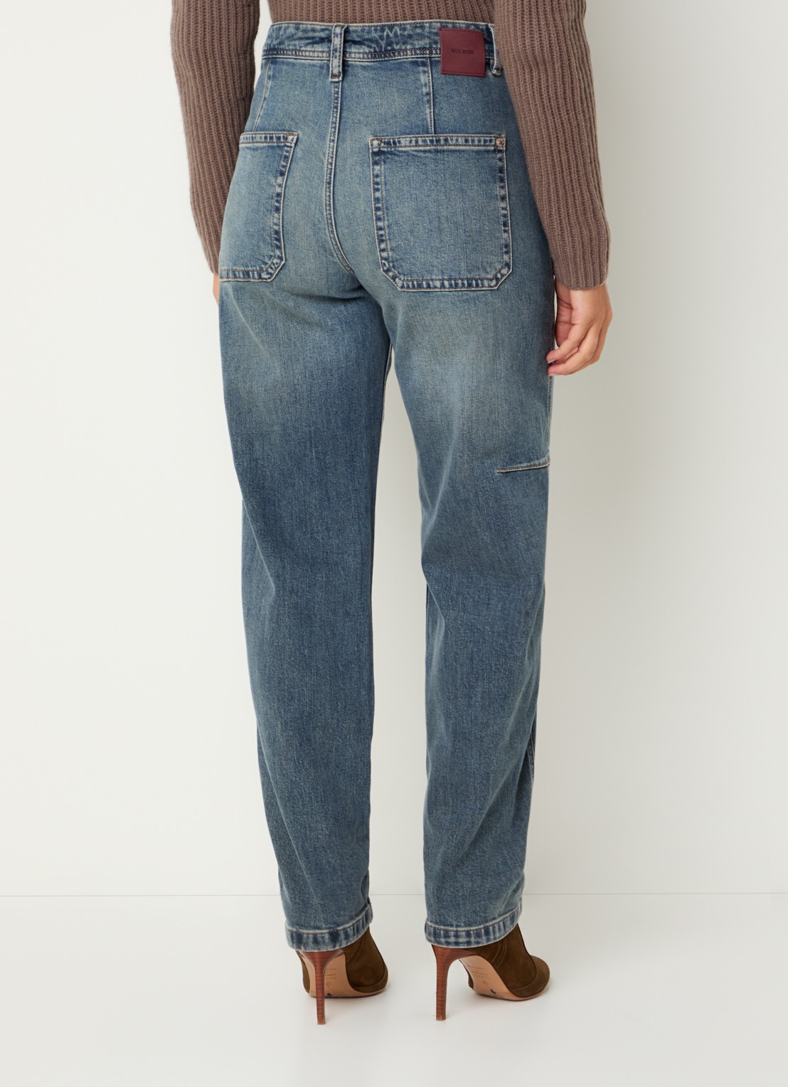 Mos Mosh MMAymen Kyoto high waist tapered jeans met steekzakken - achterkant indigo