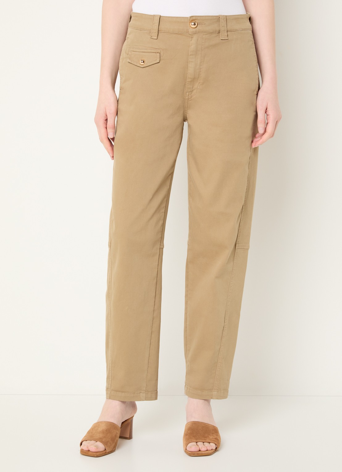 Mos Mosh MMAYmen Len high waist tapered fit chino met steekzakken - detail 4 beige