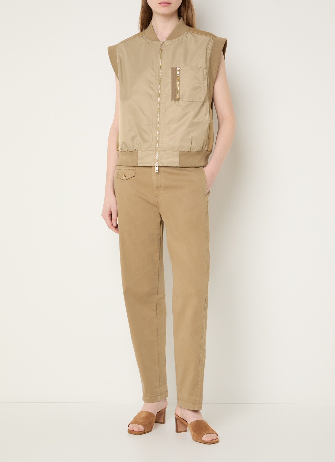 Mos Mosh MMAYmen Len high waist tapered fit chino met steekzakken - voorkant 3 beige