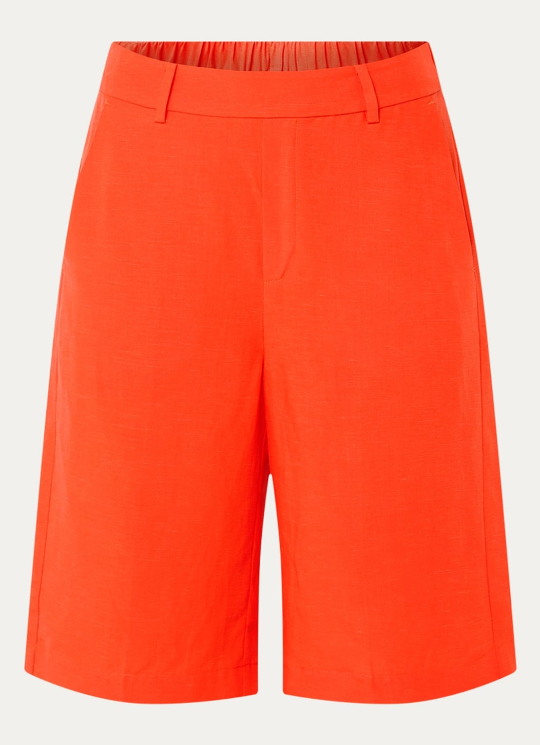 Mos Mosh MMBai Alexis straight fit korte broek in linnenblend met steekzakken - voorkant 3 oranje