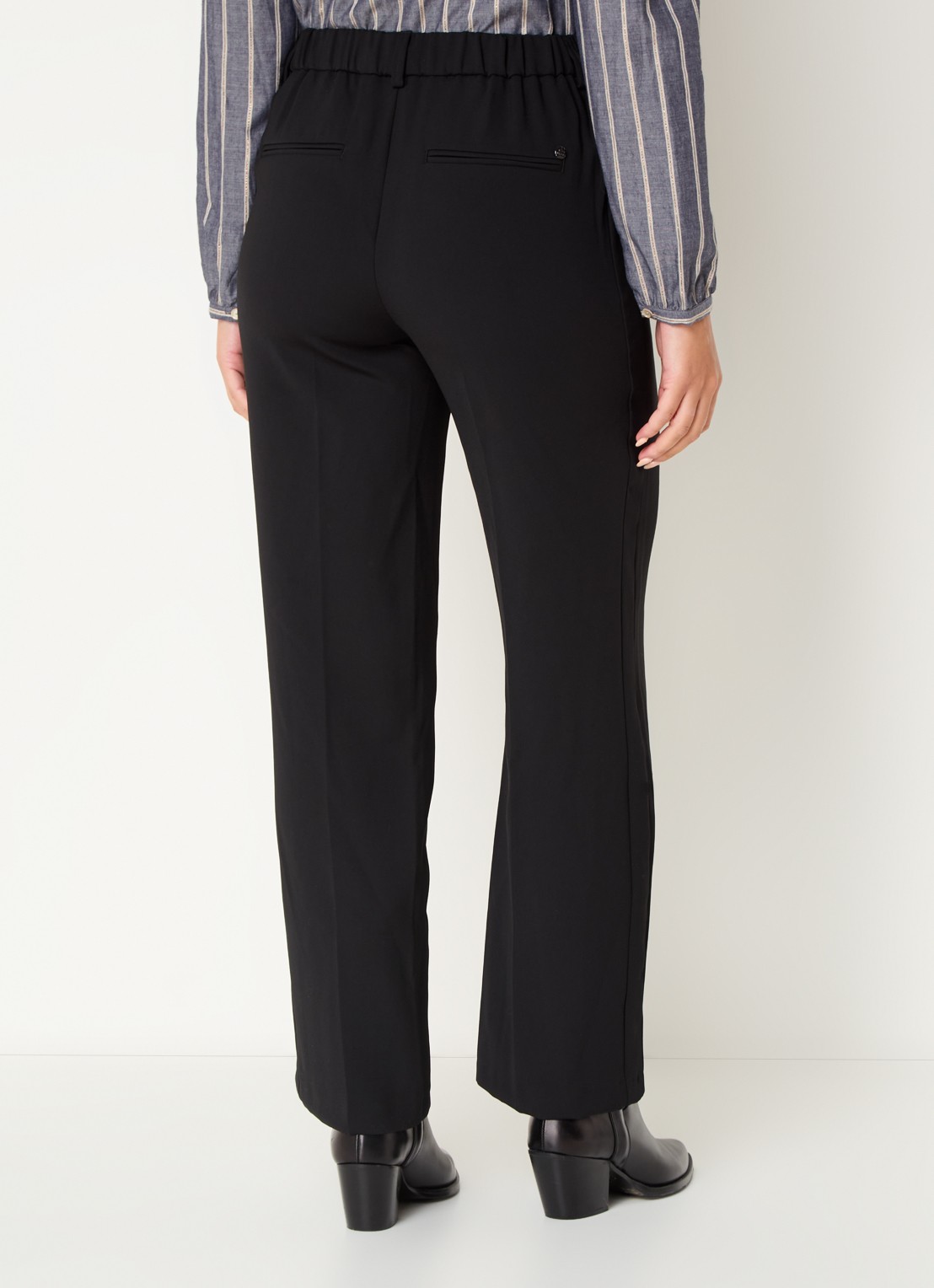 Mos Mosh MMBai Leia high waist straight fit cropped pantalon met persplooi - achterkant 4 zwart