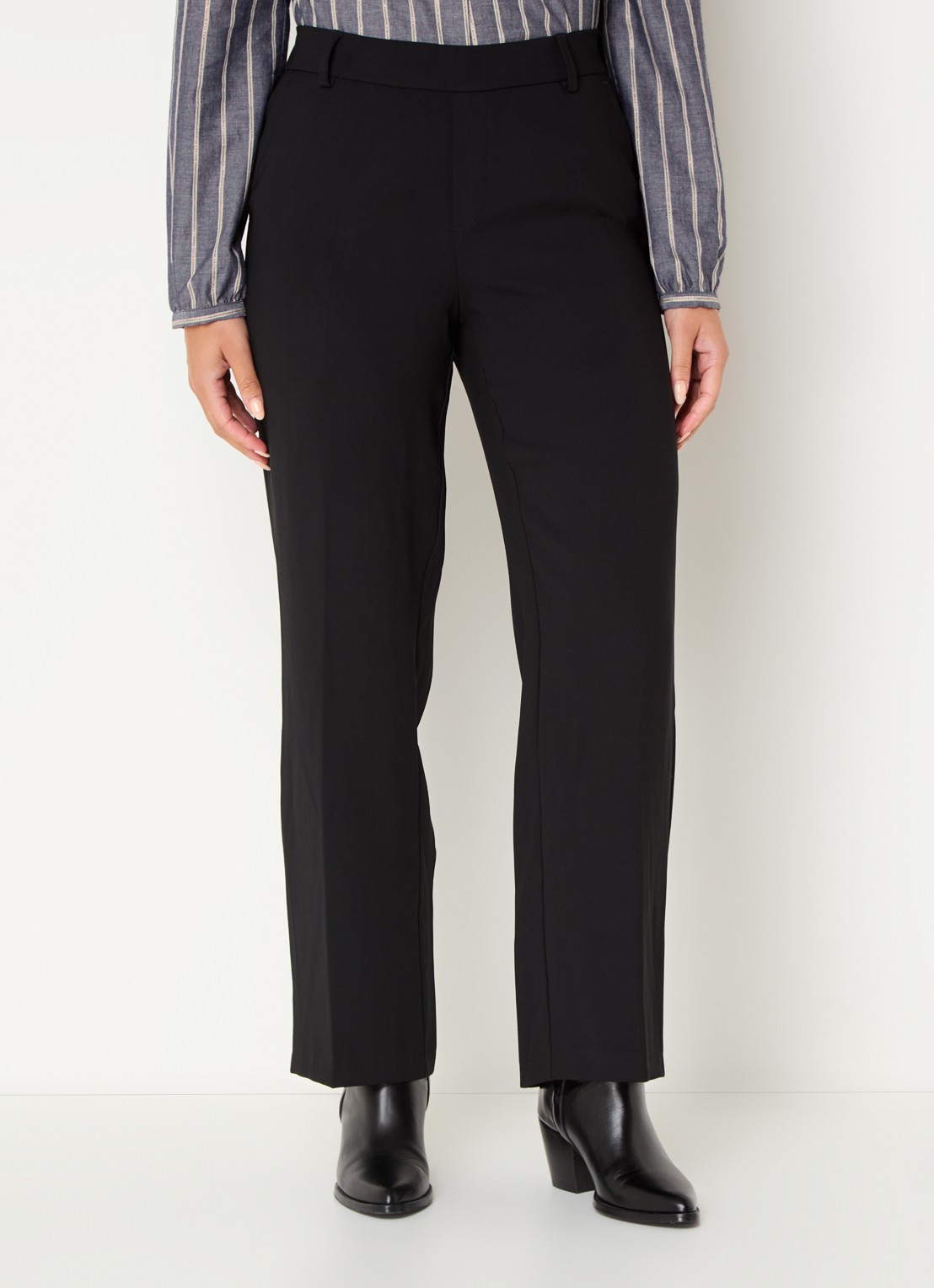 Mos Mosh MMBai Leia high waist straight fit cropped pantalon met persplooi - detail zwart