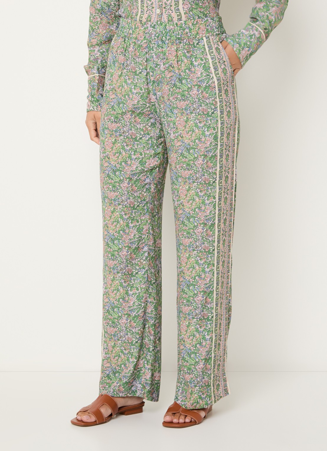 Mos Mosh MMBala high waist straight fit pantalon met bloemenprint - detail 4 groen