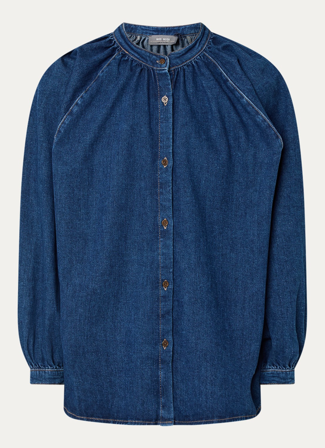 Mos Mosh MMBello blouse van denim met ballonmouw - voorkant 2 indigo
