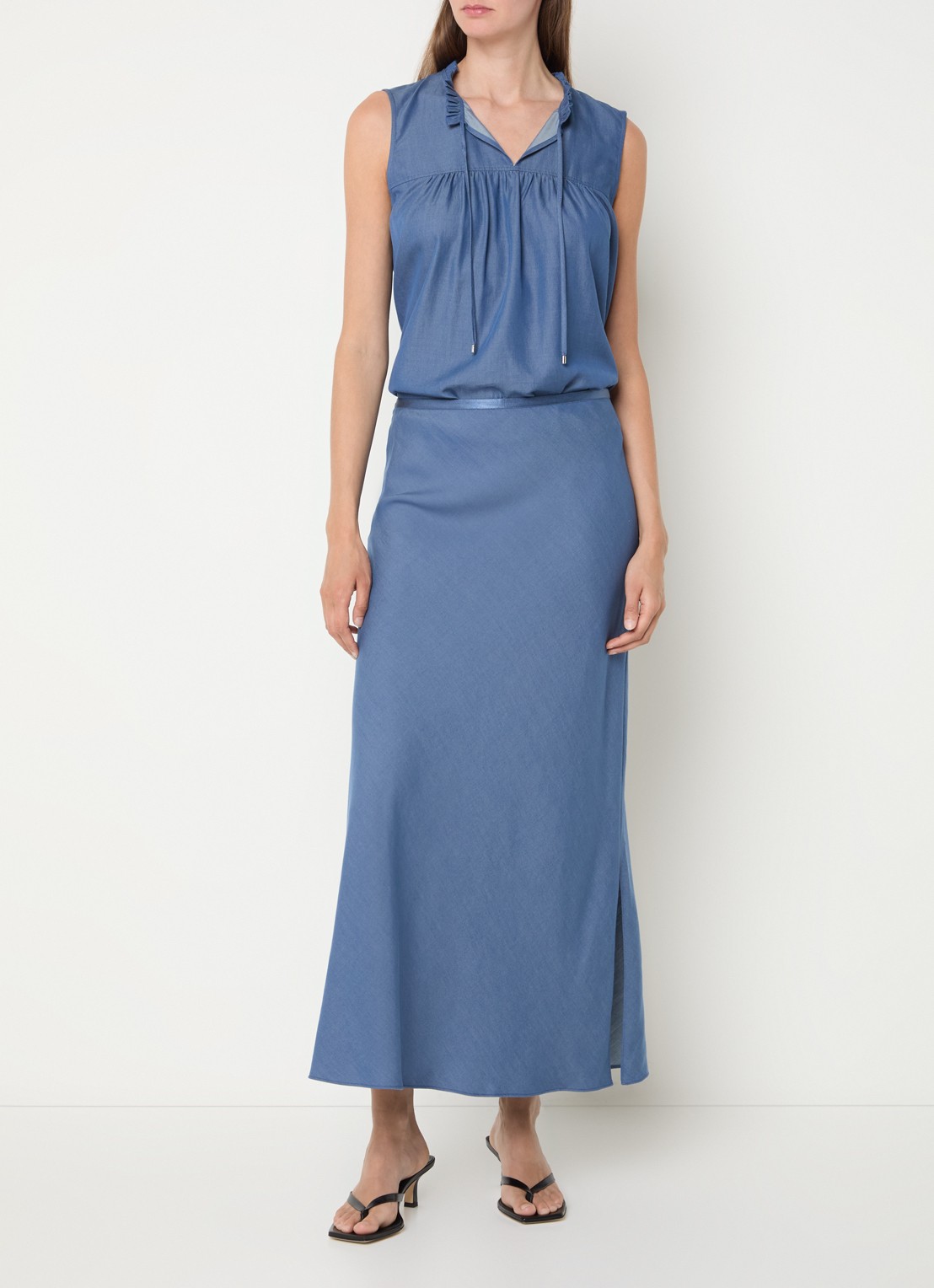 Mos Mosh MMBias maxi rok  - voorkant 2 staalblauw
