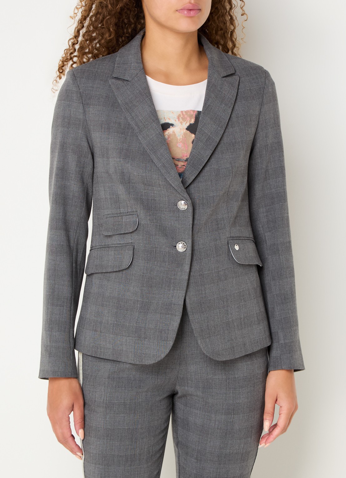 Mos Mosh MMBlake blazer met ruitdessin en klepzakken - detail grijs