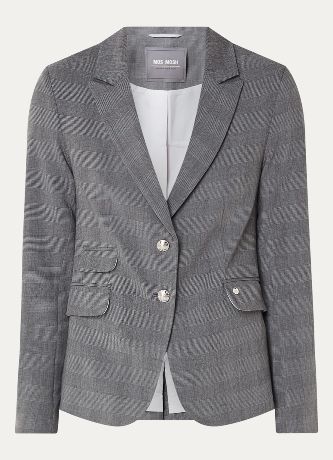 Mos Mosh MMBlake blazer met ruitdessin en klepzakken - voorkant 4 grijs