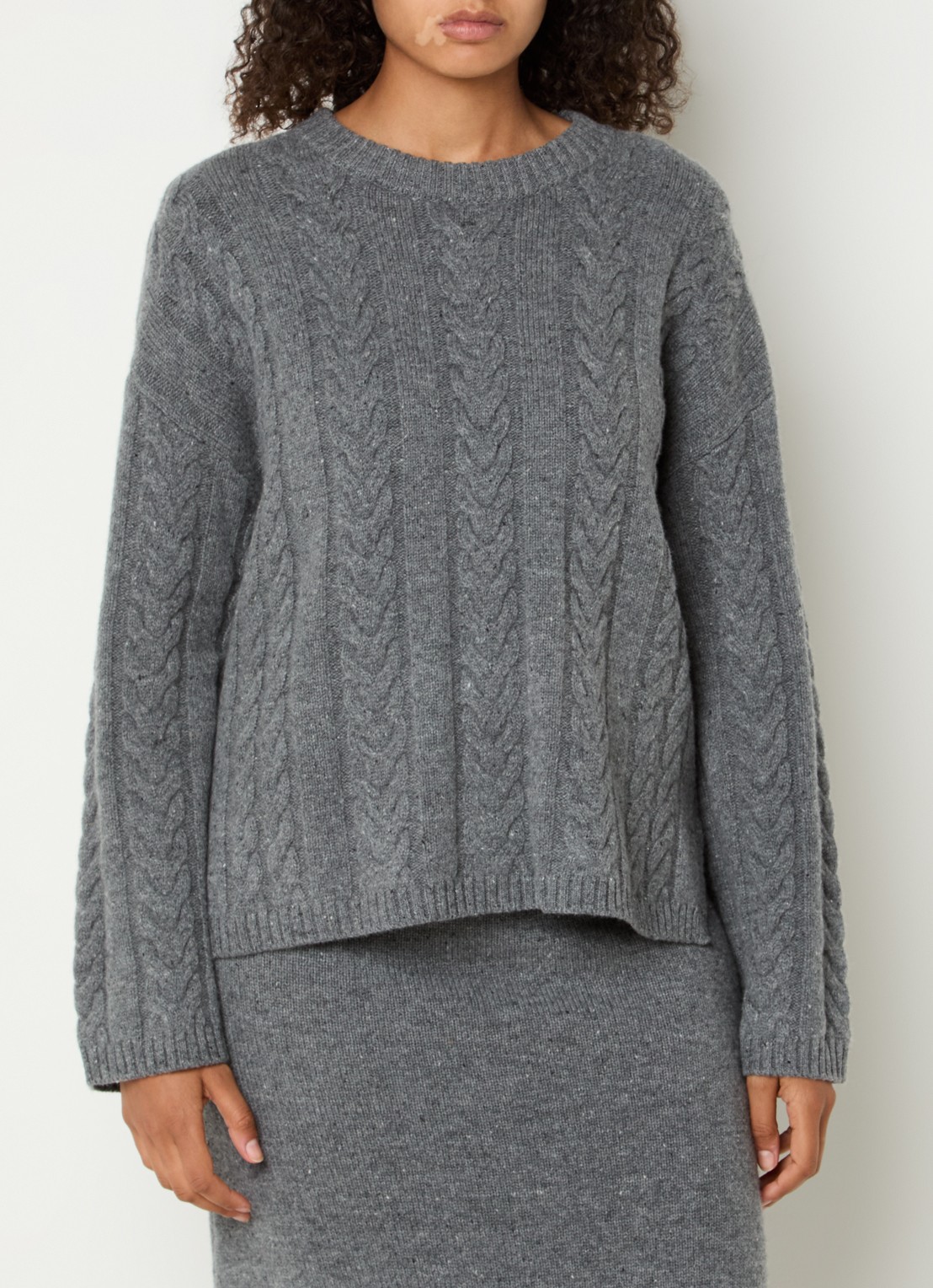 Mos Mosh MMBryndis kabelgebreide pullover van wol - detail 3 grijs
