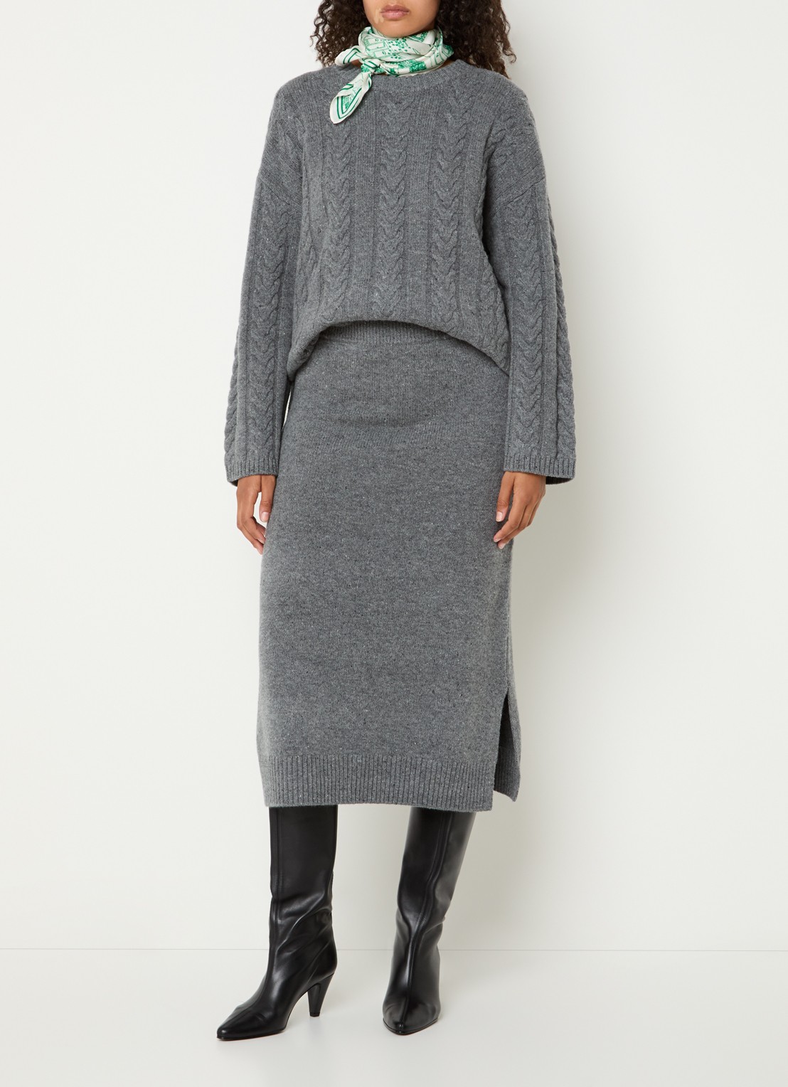 Mos Mosh MMBryndis kabelgebreide pullover van wol - voorkant 2 grijs