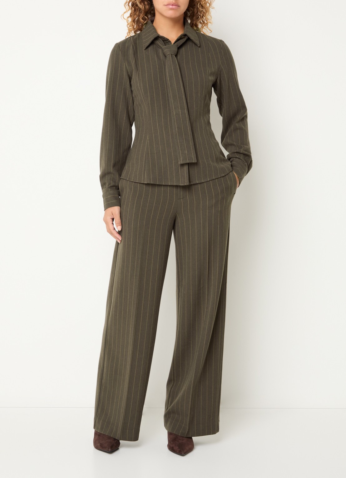 Mos Mosh MMCalvi York blouse met streepprint - voorkant 3 donkerbeige
