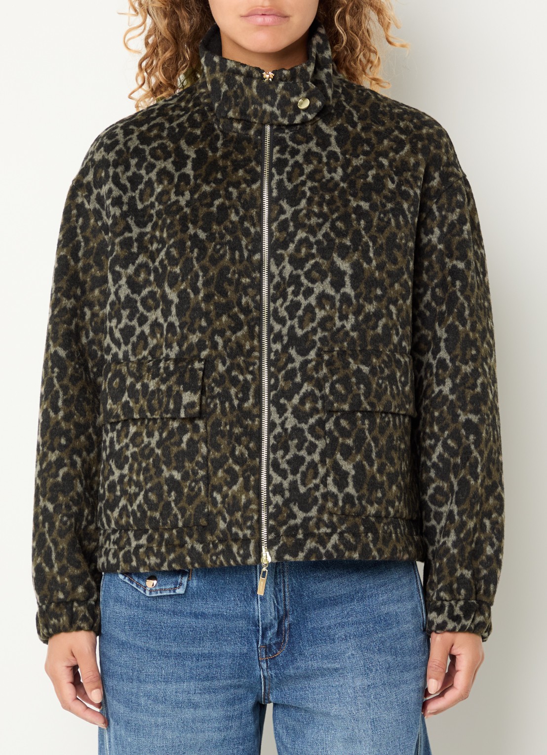 Mos Mosh MMCamille Leo jack in wolblend met panterprint - detail zwart