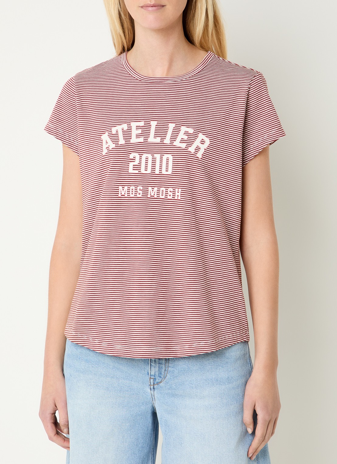 Mos Mosh MMCamp T-shirt met streepprint - detail 3 steenrood