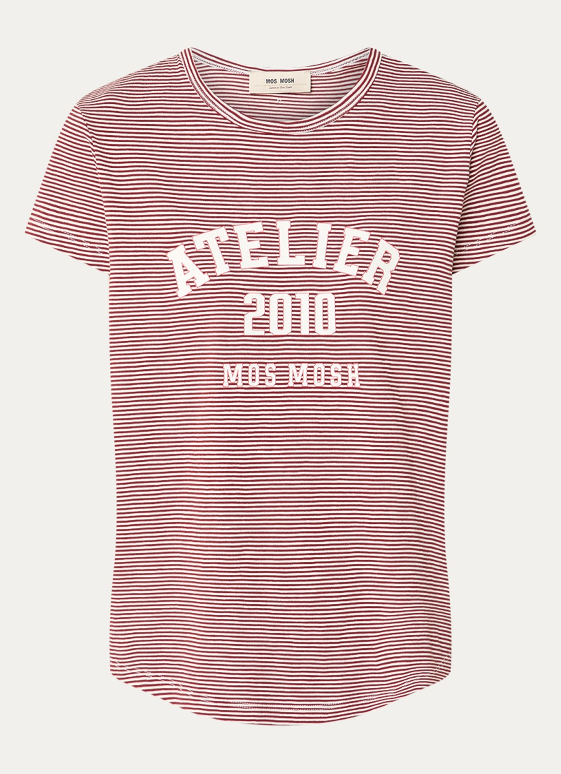Mos Mosh MMCamp T-shirt met streepprint - voorkant steenrood