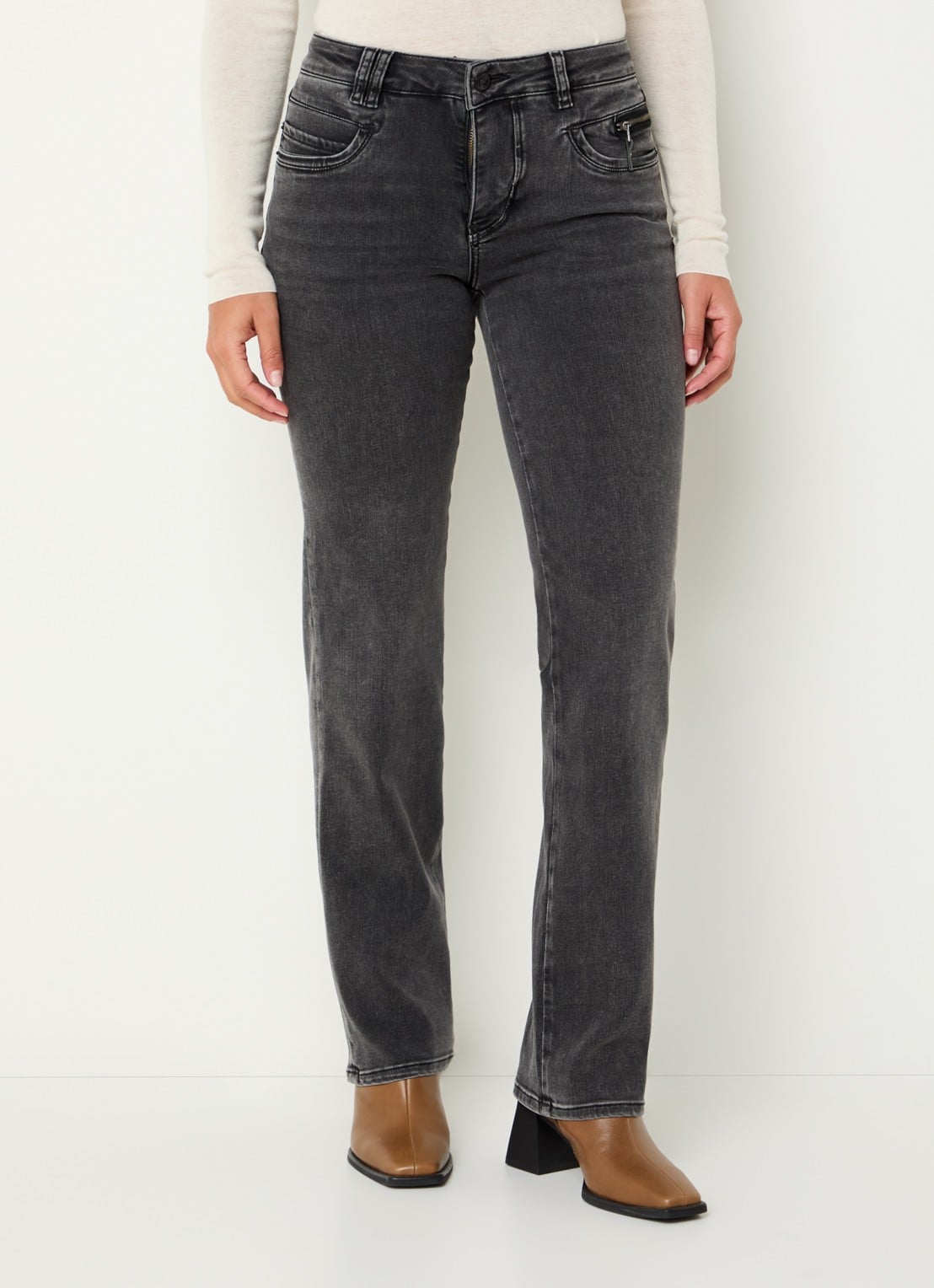 Mos Mosh MMCarla Naomi Deluxe high waist slim fit jeans met gekleurde wassing - detail 4 donkergrijs