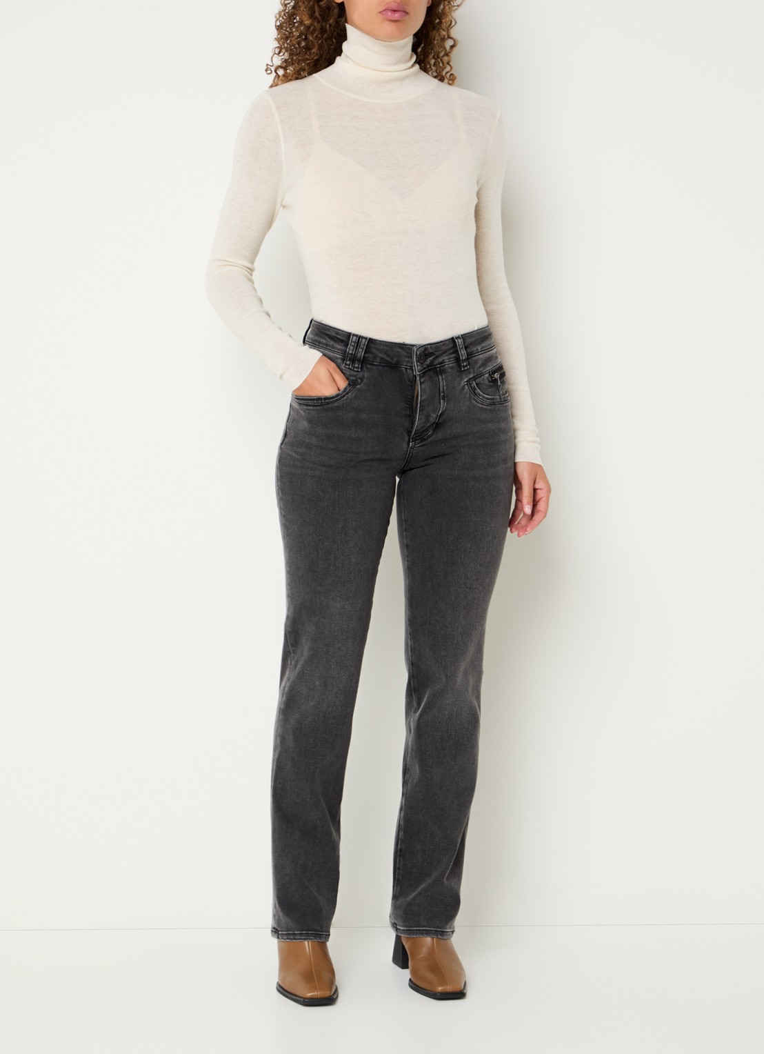 Mos Mosh MMCarla Naomi Deluxe high waist slim fit jeans met gekleurde wassing - voorkant 2 donkergrijs