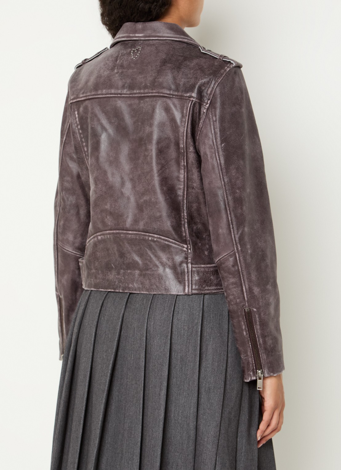 Mos Mosh MMCelia bikerjack van leer met ceintuur - achterkant 4 aubergine