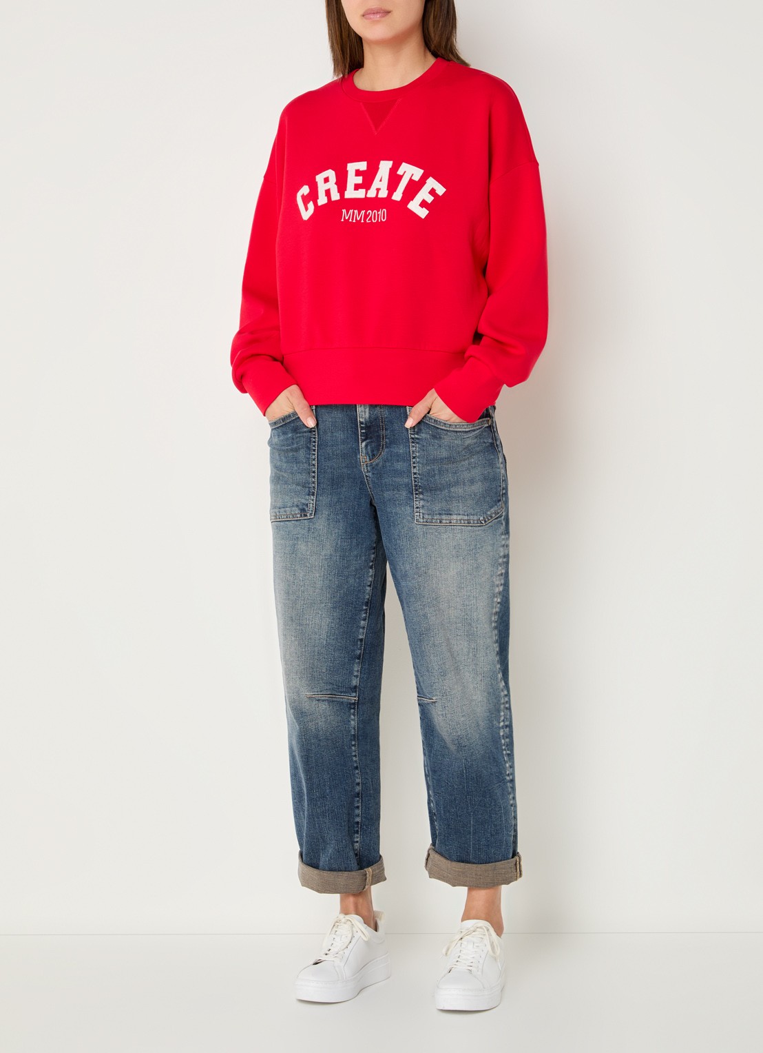 Mos Mosh MMCelli sweater met borduring - voorkant 2 rood