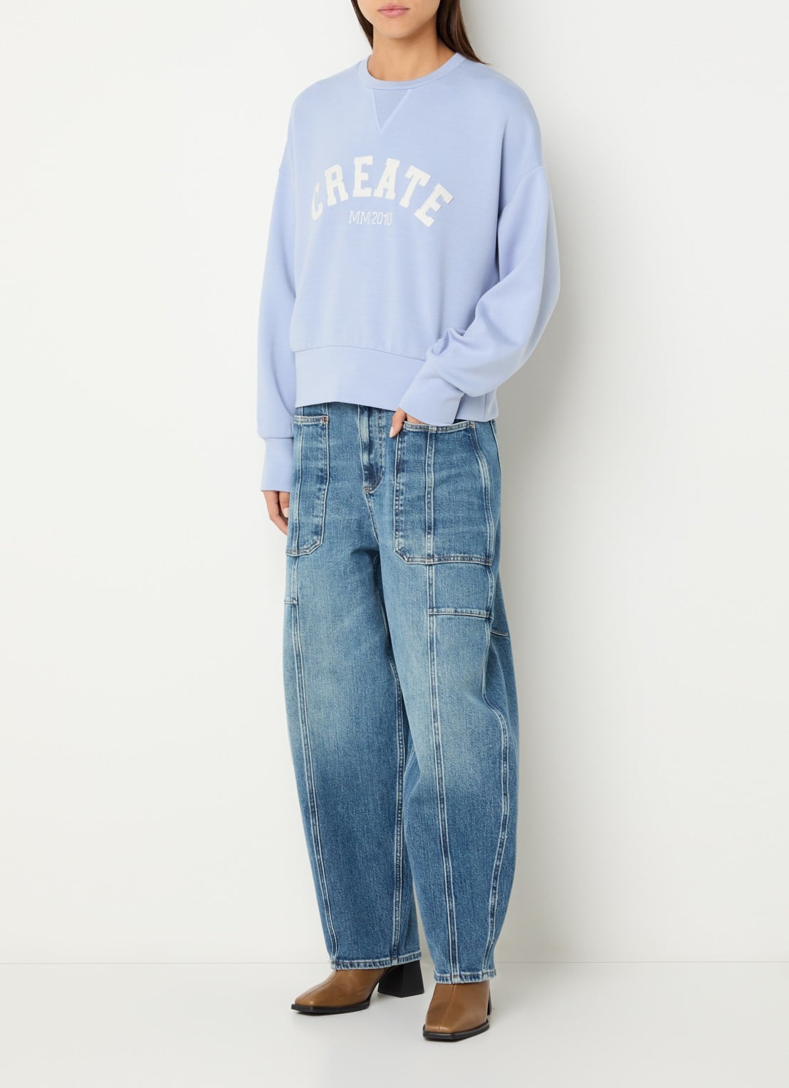 Mos Mosh MMCelli sweater met borduring - voorkant 2 staalblauw