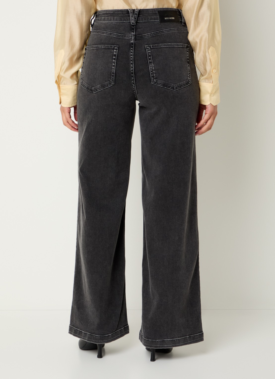 Mos Mosh MMColette Deluxe high waist wide leg jeans met gekleurde wassing - achterkant 3 antraciet
