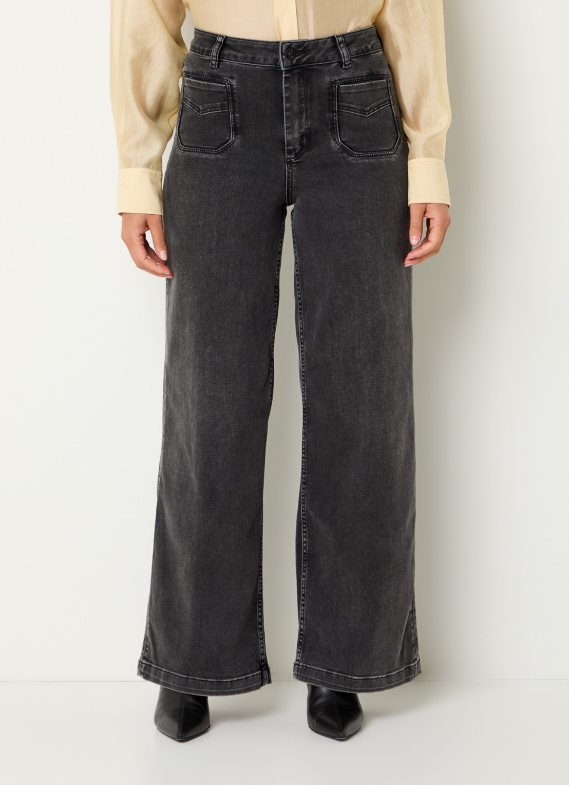 Mos Mosh MMColette Deluxe high waist wide leg jeans met gekleurde wassing - detail 4 antraciet