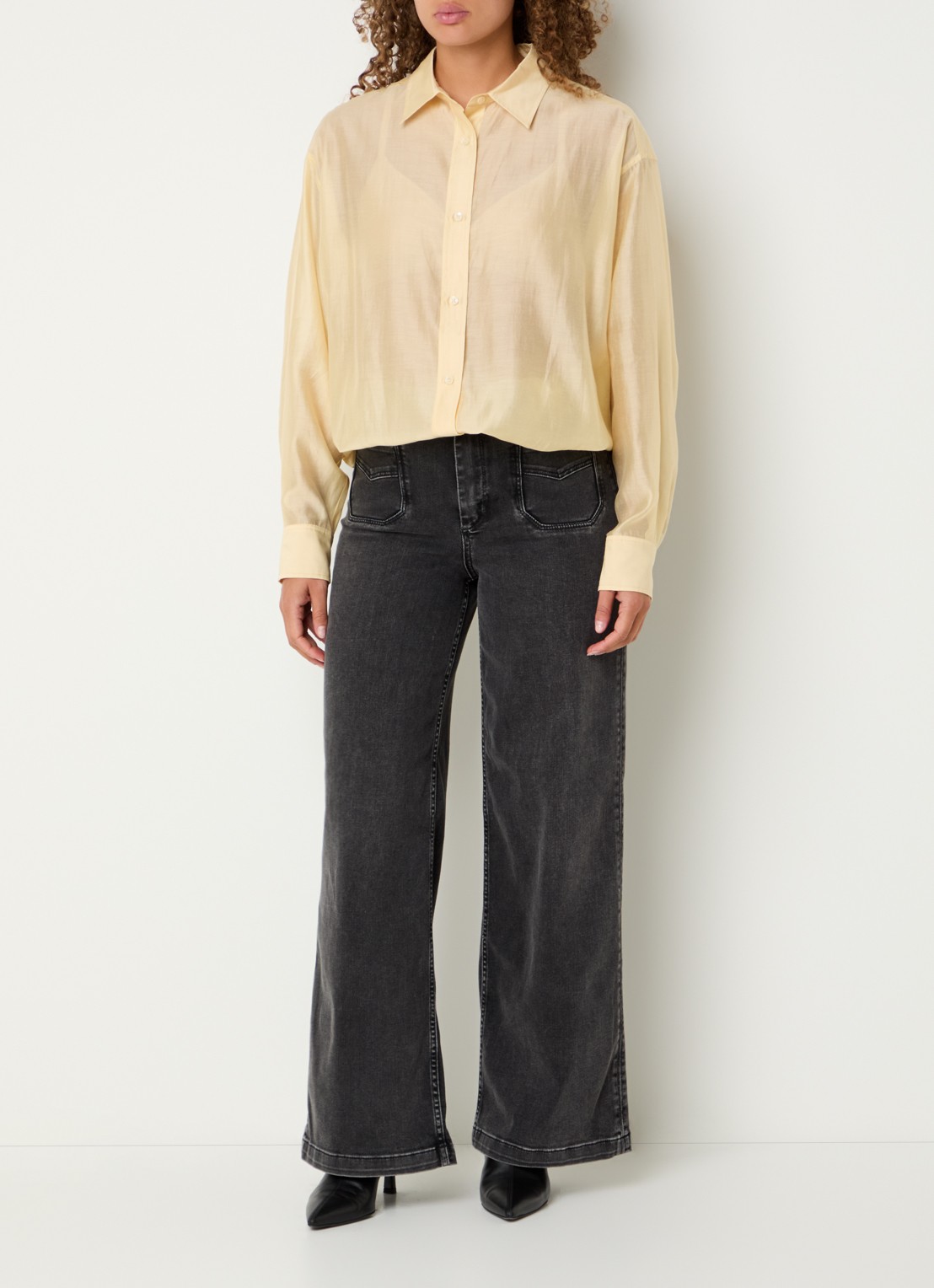 Mos Mosh MMColette Deluxe high waist wide leg jeans met gekleurde wassing - voorkant 2 antraciet