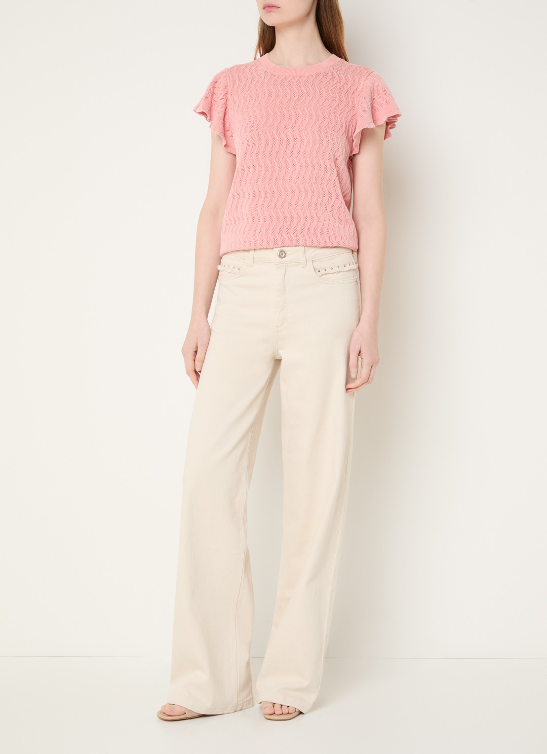 Mos Mosh MMColette high waist straight leg jeans met gekleurde wassing - voorkant 4 beige