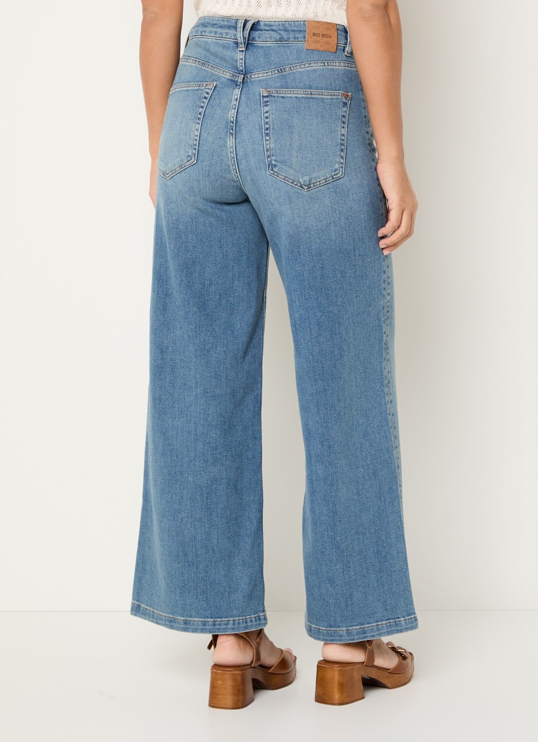 Mos Mosh MMColette high waist wide fit jeans met medium wassing - achterkant indigo