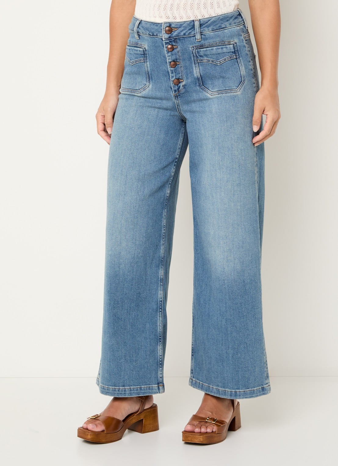 Mos Mosh MMColette high waist wide fit jeans met medium wassing - detail 2 indigo