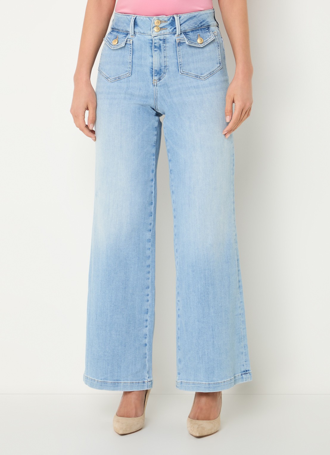 Mos Mosh MMColette high waist wide leg jeans met klepzakken - detail indigo