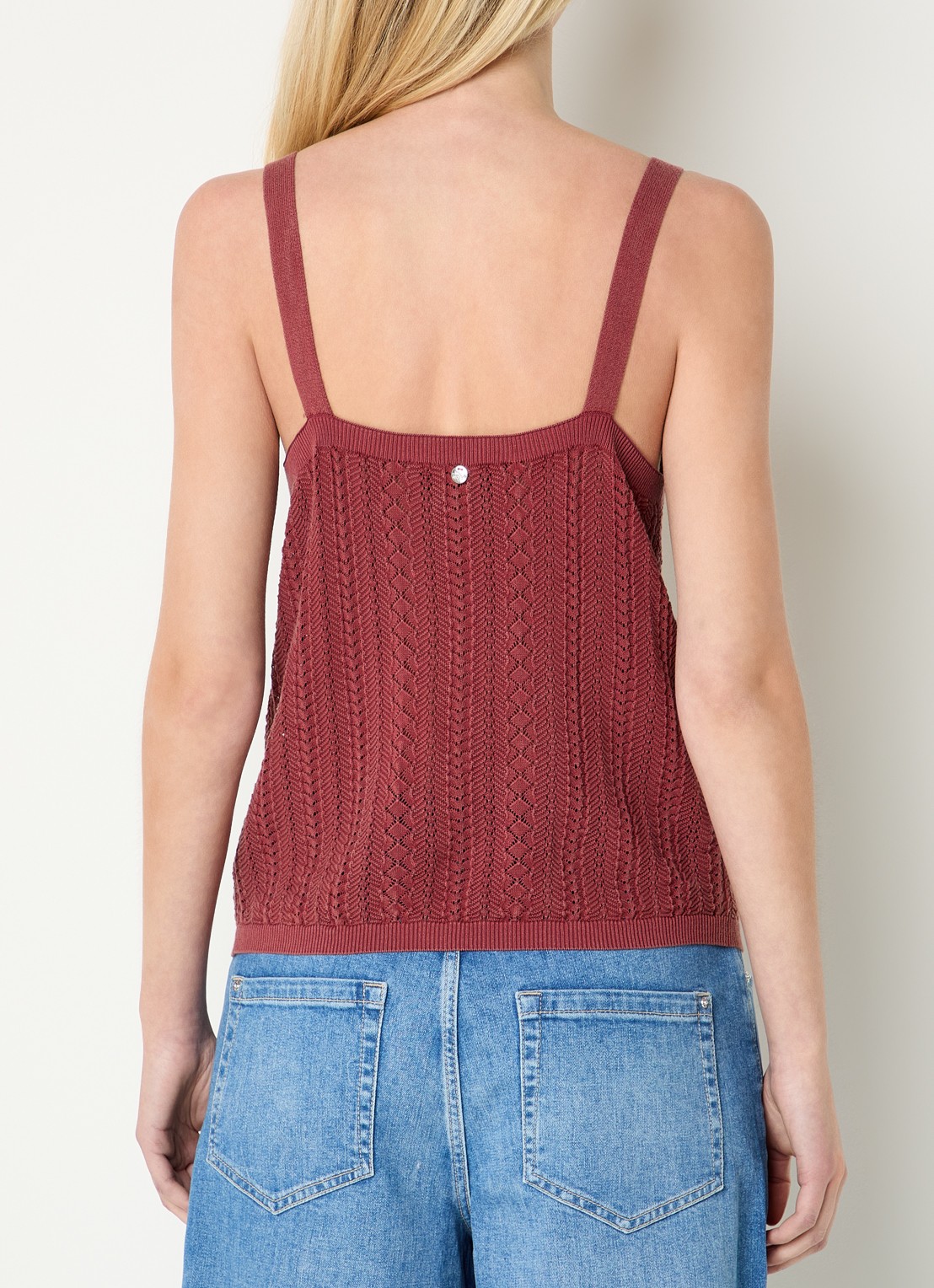 Mos Mosh MMCressida grofgebreide tanktop met opengewerkt dessin - achterkant 2 steenrood