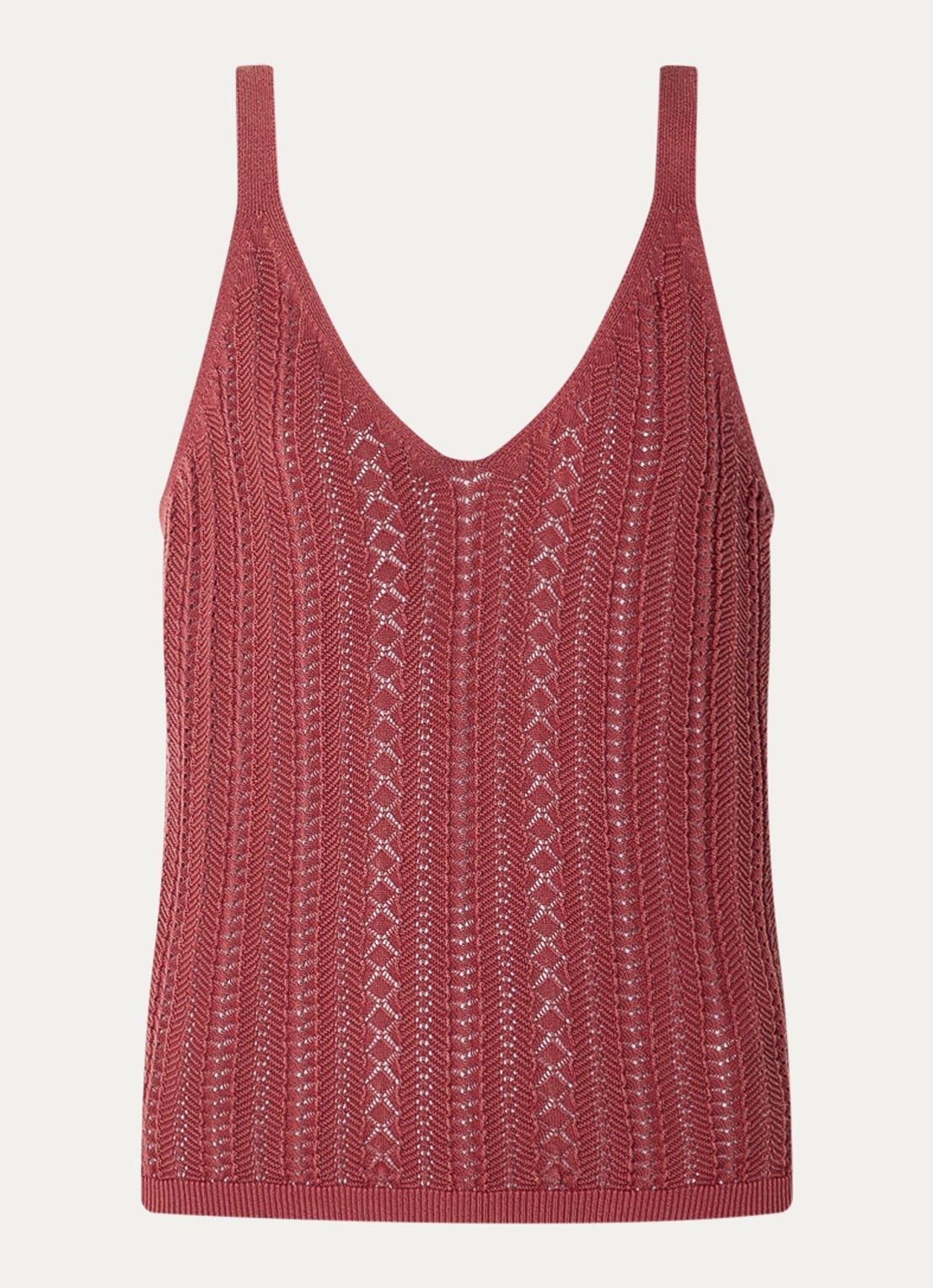 Mos Mosh MMCressida grofgebreide tanktop met opengewerkt dessin - voorkant 3 steenrood